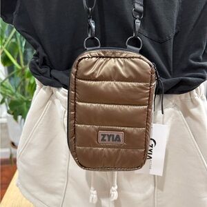ZYIA Metallic Brown Puffer Crossbody Bag